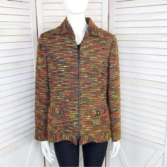 Lee Dong Soo Space Dye Chenille Full Zip Blazer Jacket Yellow Multi Large - Picture 1 of 16